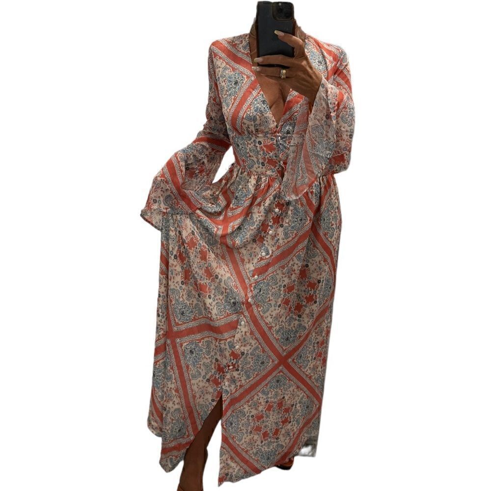 NEWโTularosa Long Bell Sleeves Buttons Front Maxi Dress.SizeโS